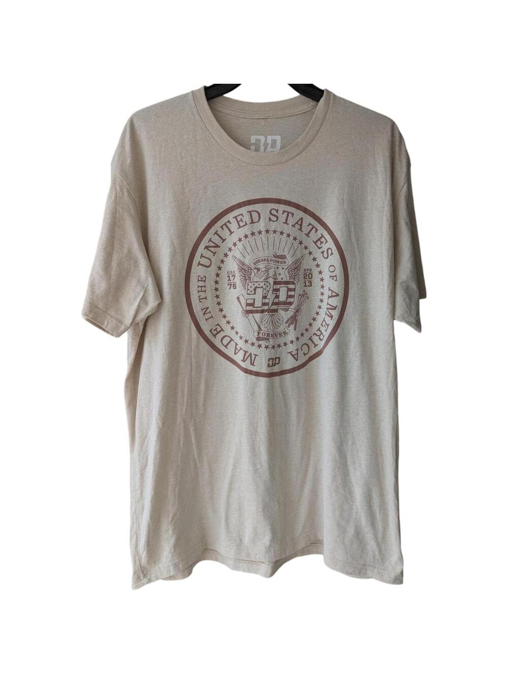 Diesel Power Gear Shirt XL Beige Cotton Eagle Americana Graphic Tee Relaxed Fit
